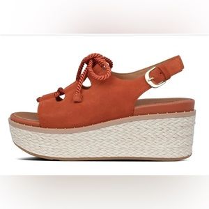 Fitflop Women's Orange Suede Rope-Detail Wedge Sandals